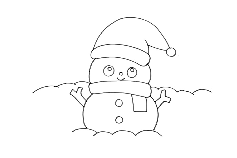 步骤8：背后用波浪线画出雪地。