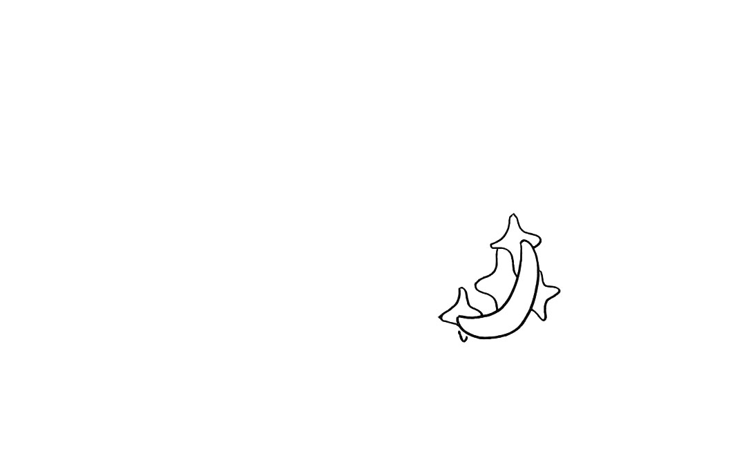 步骤2：在月亮的周围画一些星星出来。