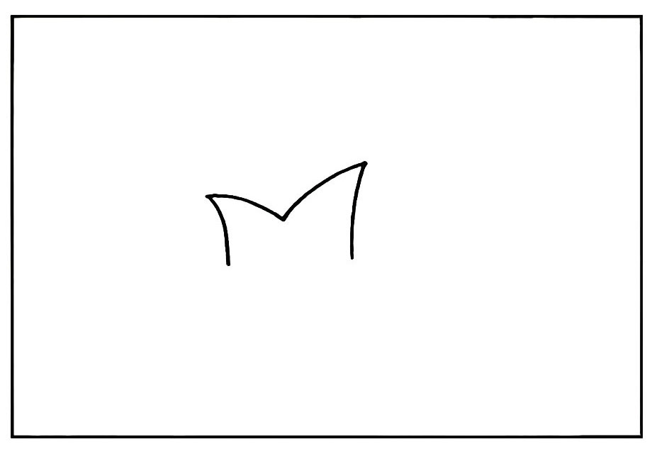 步骤1：首先用两个相对的尖角代替树干部分。