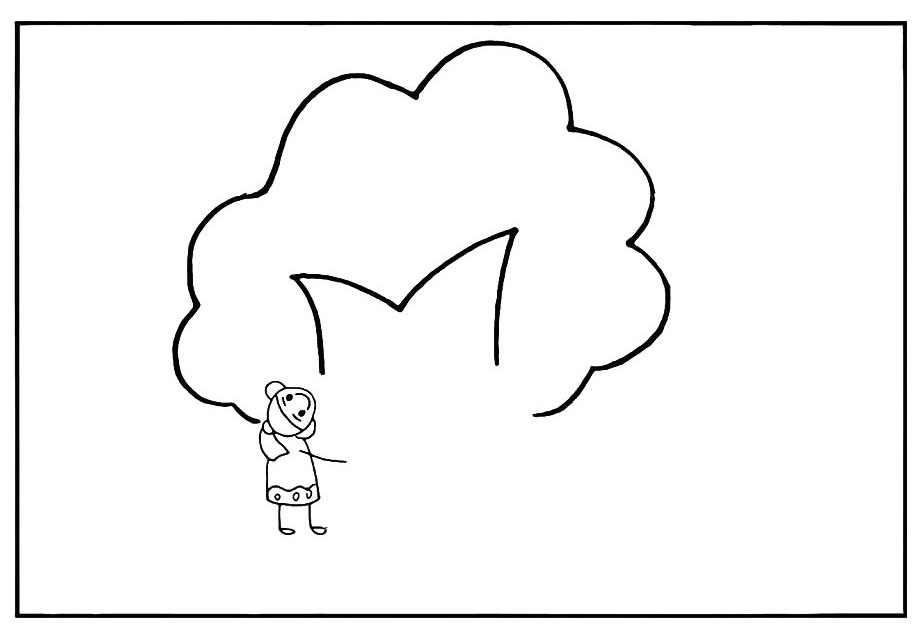 步骤3：在大树的底部画一个小女孩。