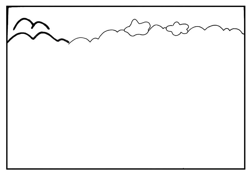 步骤2：接着画出和山峰相连的云朵。