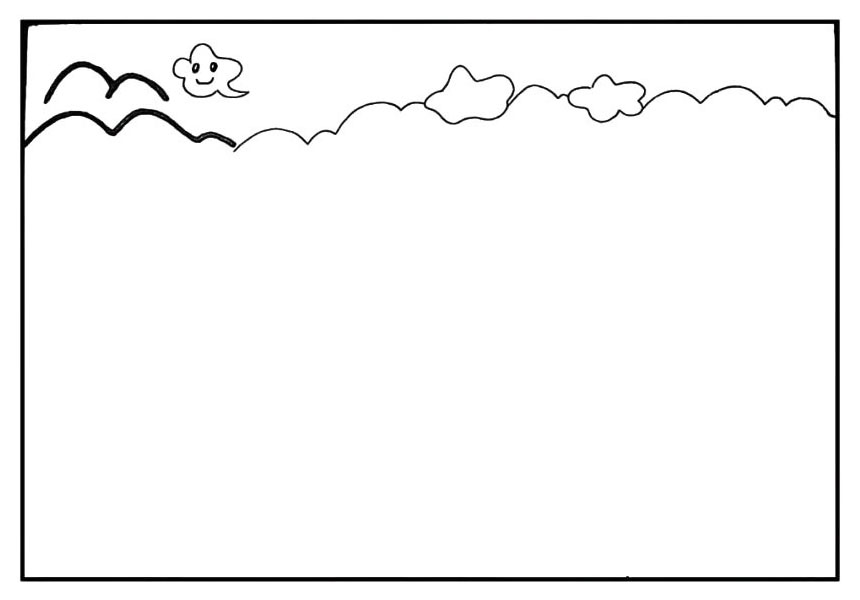 步骤3：在山峰的右侧再画上一片云朵。