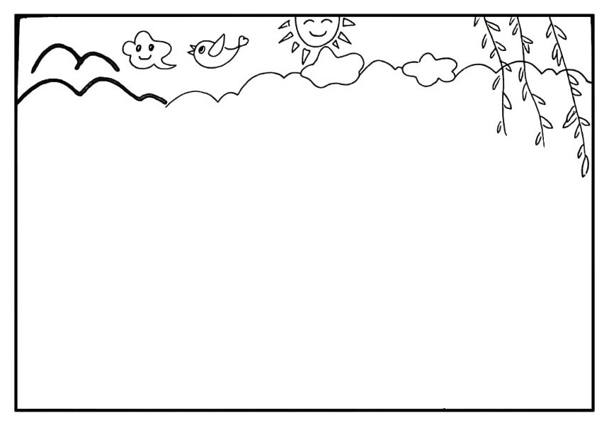 步骤6：右侧画出随风飘舞的柳条。