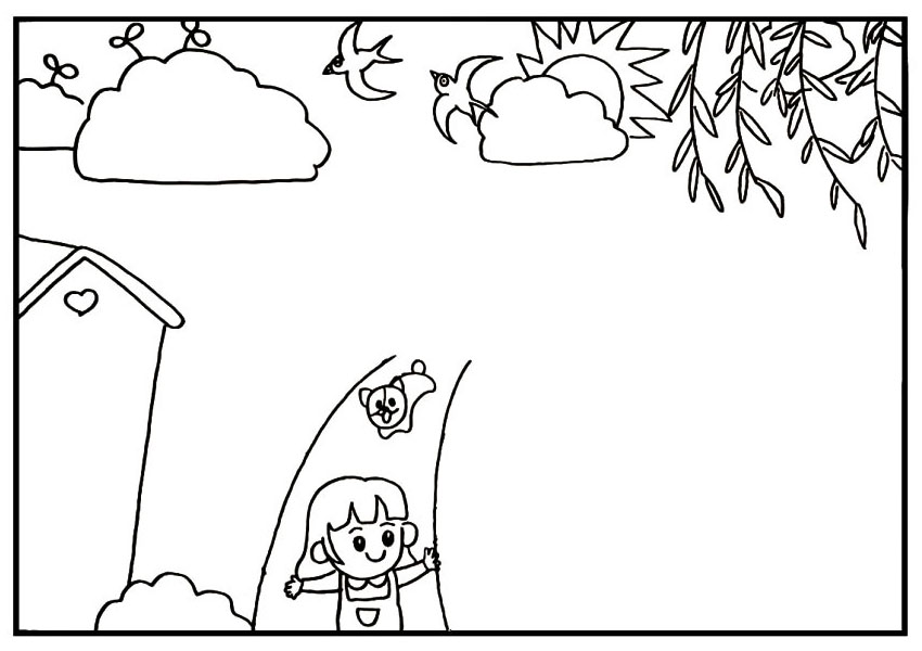 步骤9：小女孩的后跟着一只可爱的宠物狗。