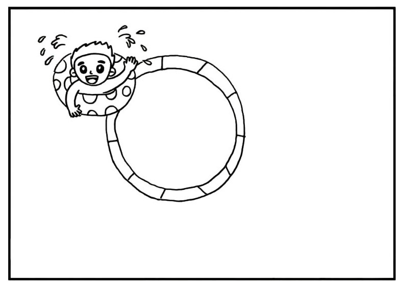 步骤7：接着在旁边画出一个大大的游泳圈。