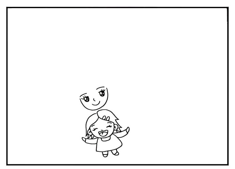 步骤3：在女孩的上方画出她的妈妈。