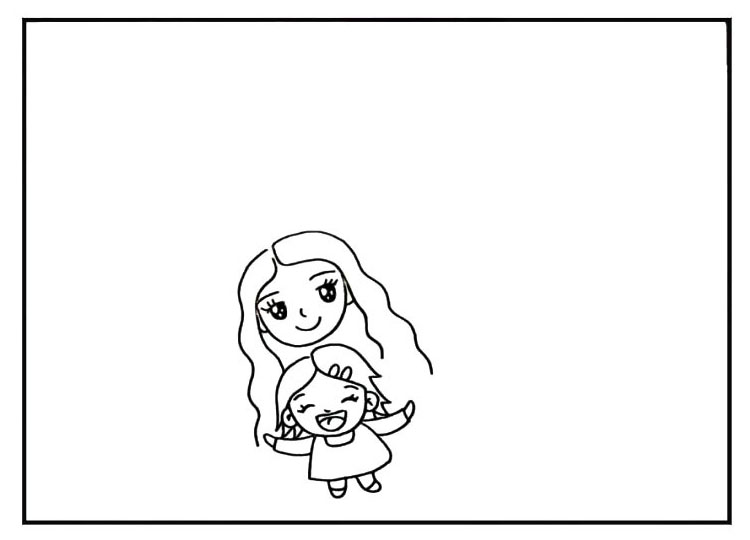 步骤4：接着画出妈妈长长的头发。