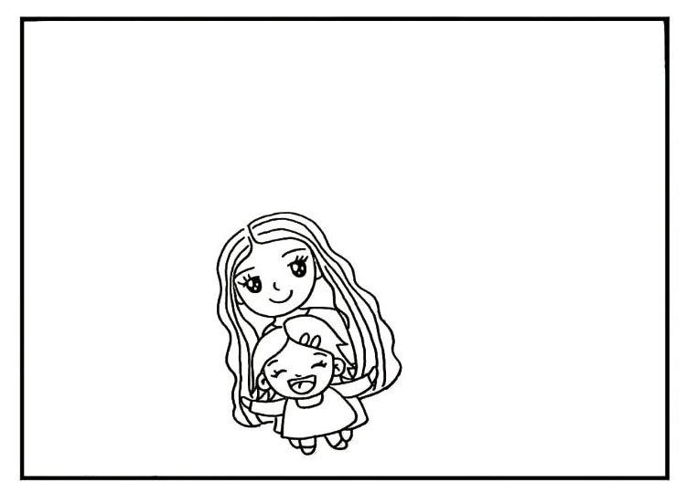 步骤6：然后勾勒出妈妈头发的纹理。