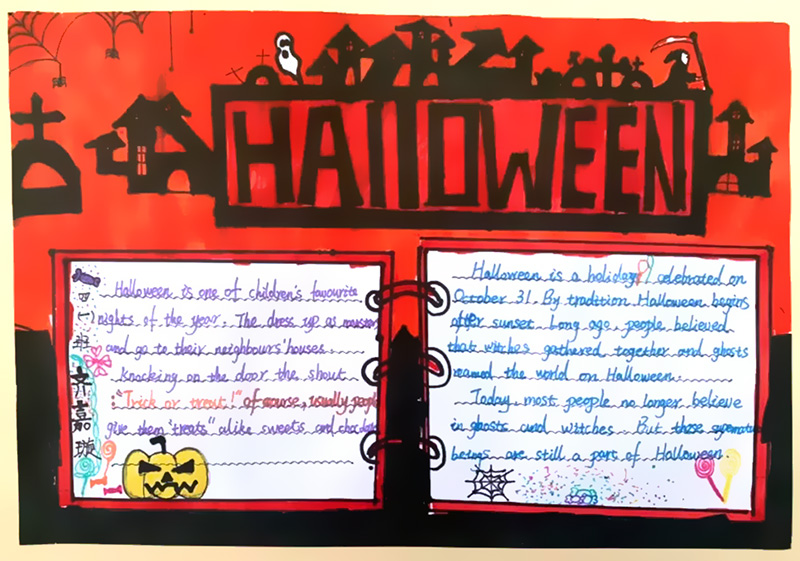 如何画万圣节的英语手抄报-图1