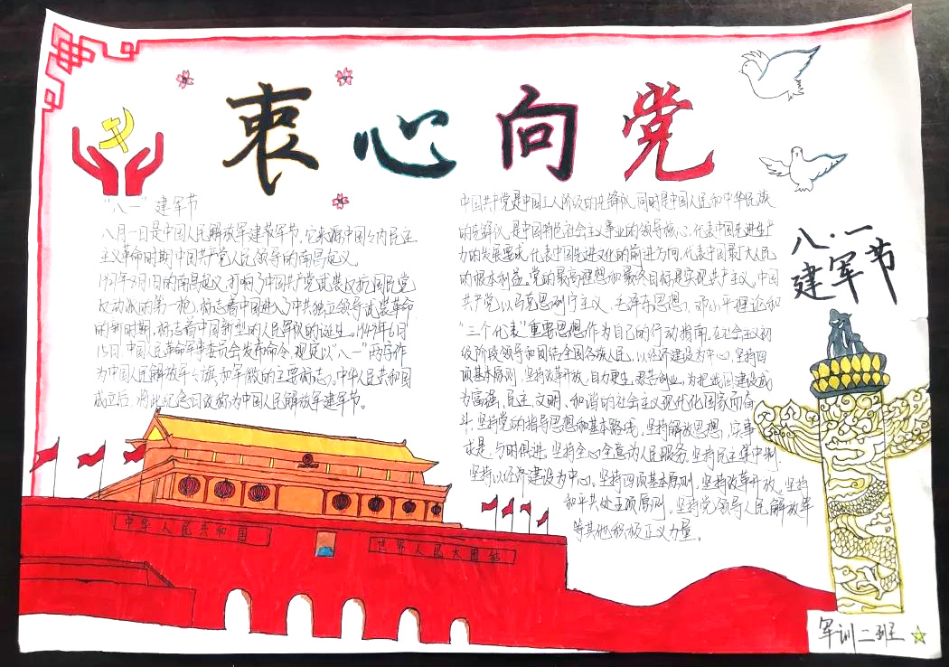 衷心向党，八一建军节手抄报-图3
