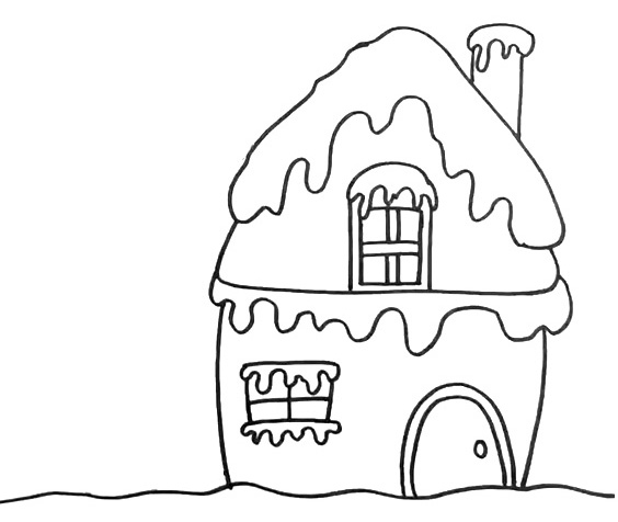 步骤4：画出雪屋的门、窗和烟囱。