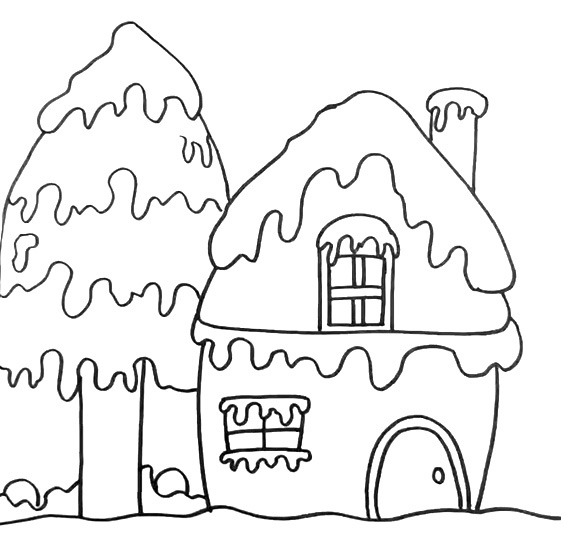 步骤5：右边画出一颗高大的雪松。