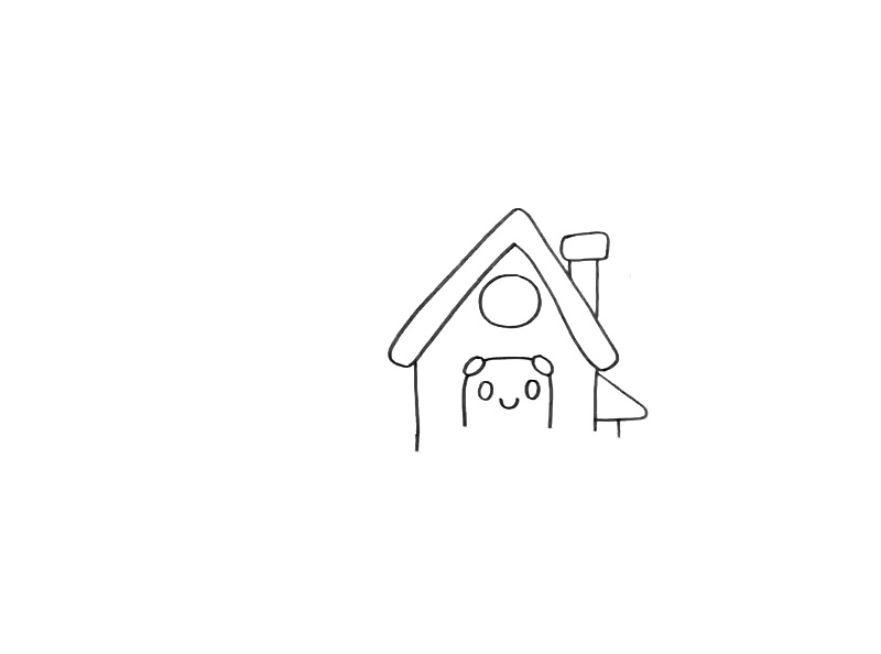 步骤2：接着画小屋的门窗。