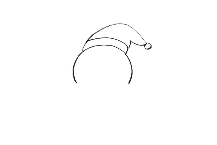 步骤2：画出雪人的帽子。