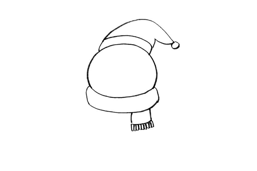 步骤3：给小雪人带上围巾。