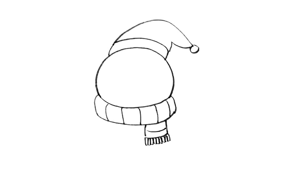 步骤4：围巾上画上弧线。