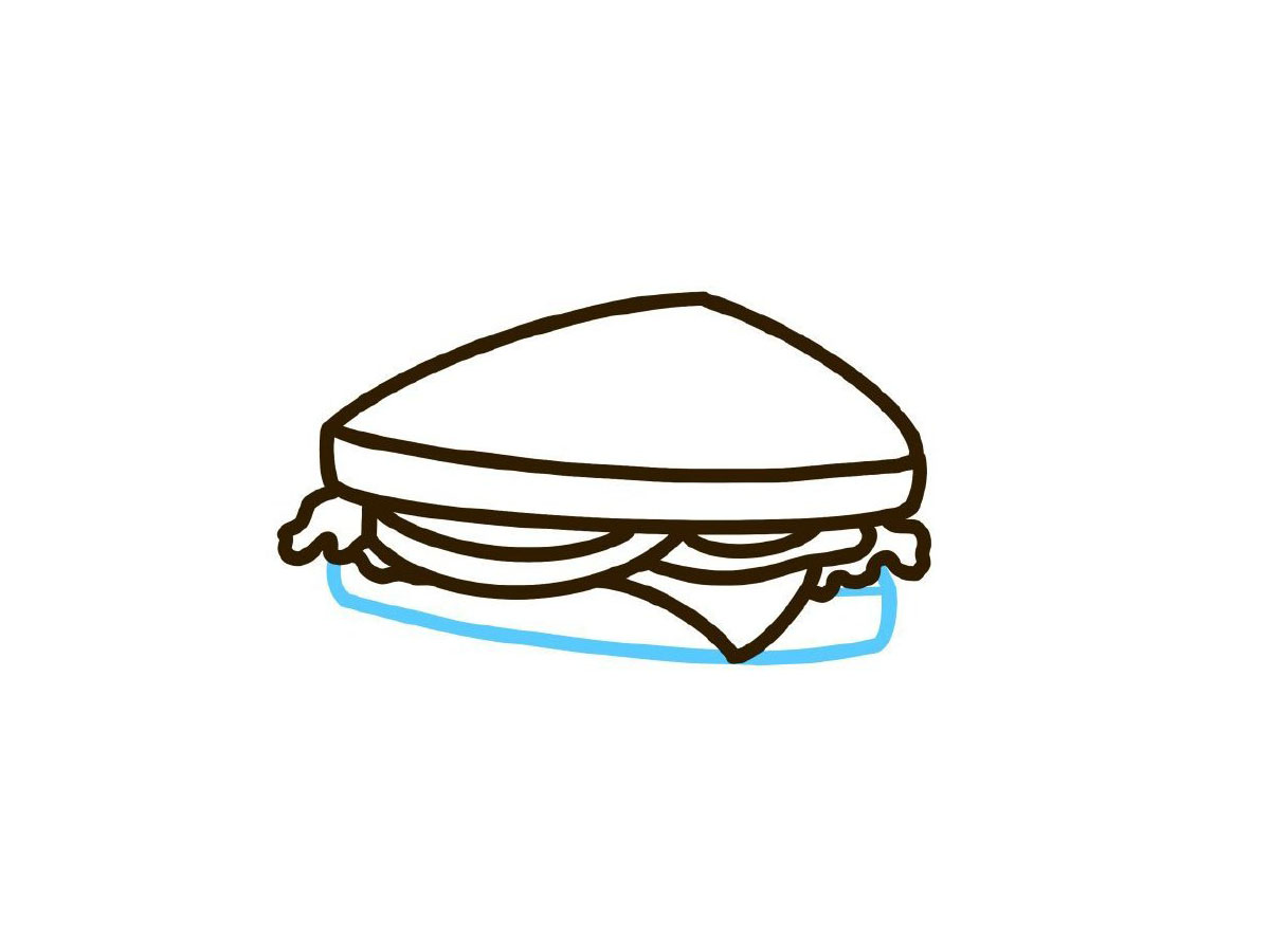 步骤4：画三明治下面的面包。