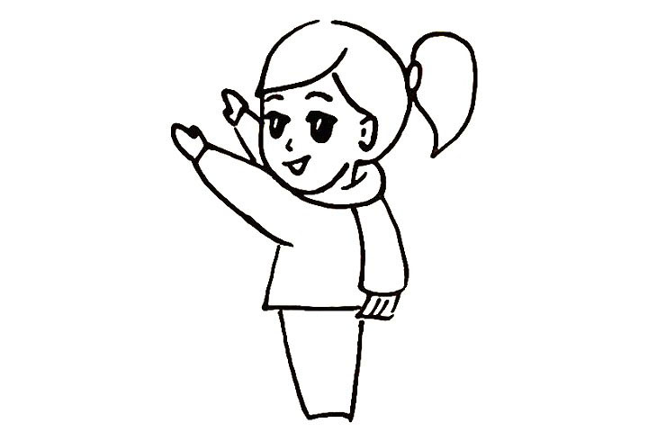 步骤11：向下画出小女孩的裤子部分。