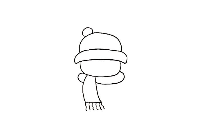 步骤4：画出男孩的围巾.线条画的圆润一些。