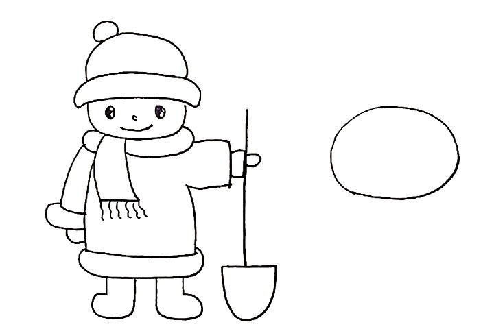 步骤12：然后在右侧画出雪人圆圆的头部。