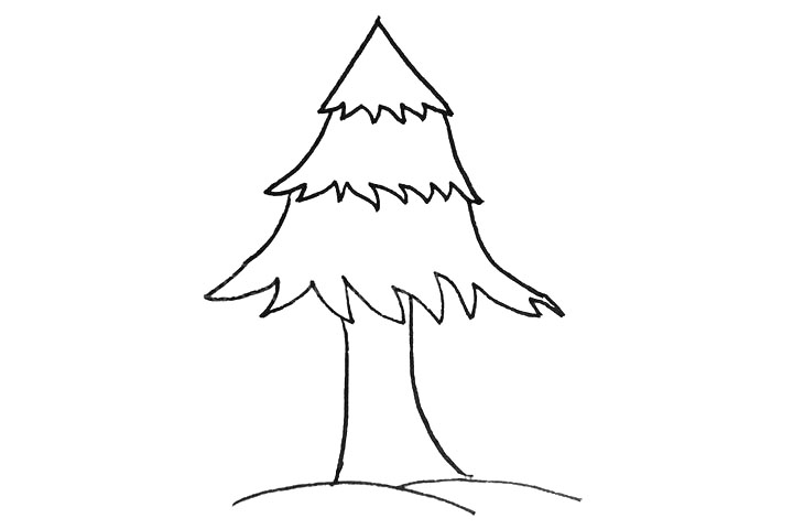 步骤4：画出松树粗壮的树干。