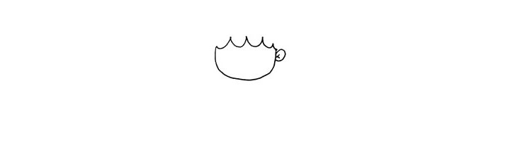 步骤2：用波浪线画出她的刘海.再画出它的耳朵和耳廓。