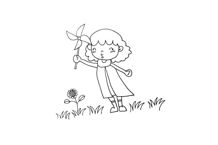 步骤15：左侧中间小草上面长着一颗美丽的小花。