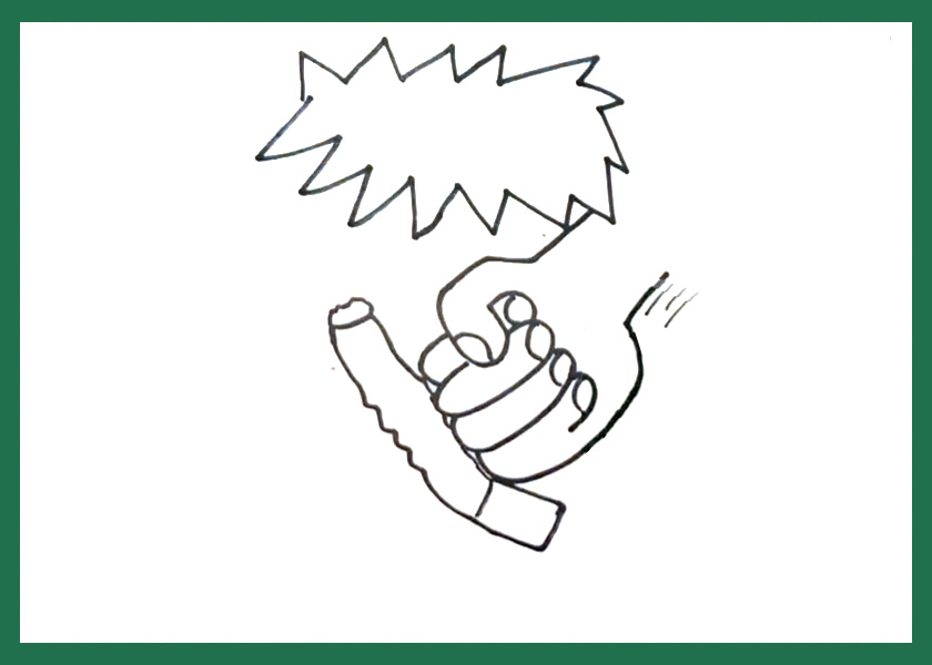 步骤3：拳头下方画一只弯曲的香烟。