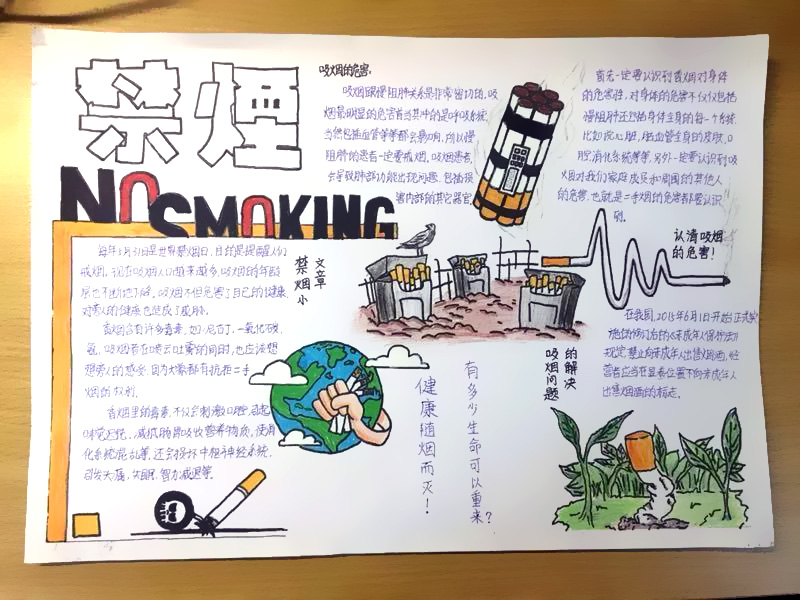 步骤2：烟有害身体健康，使得城市的空气受到污染，我们应该远离香烟，留住健康。 