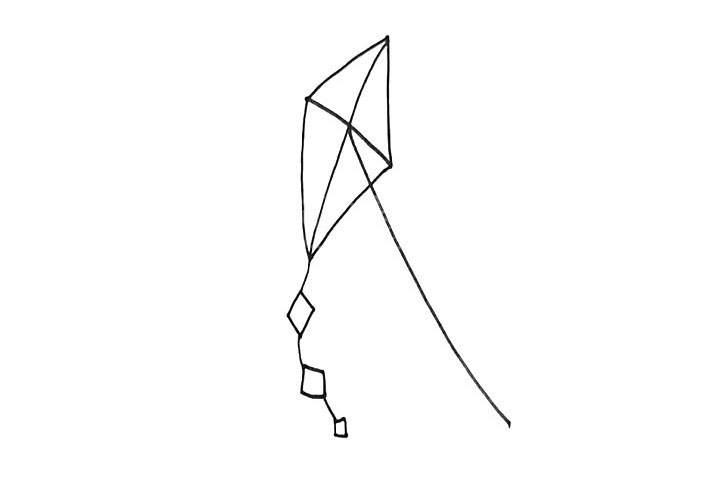 步骤4：画一根弧线作为风筝线。