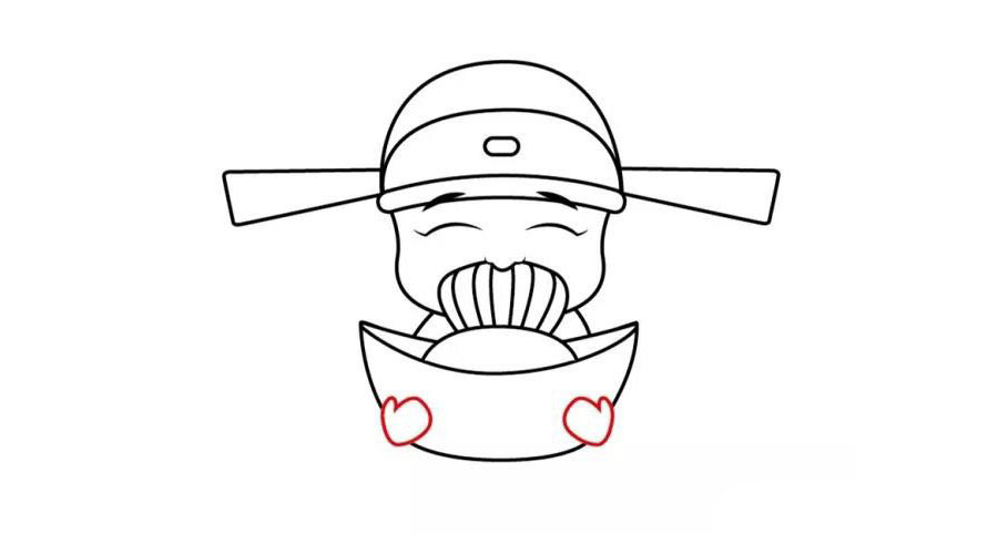 步骤11：元宝画完了，还缺两只手呢哈哈。