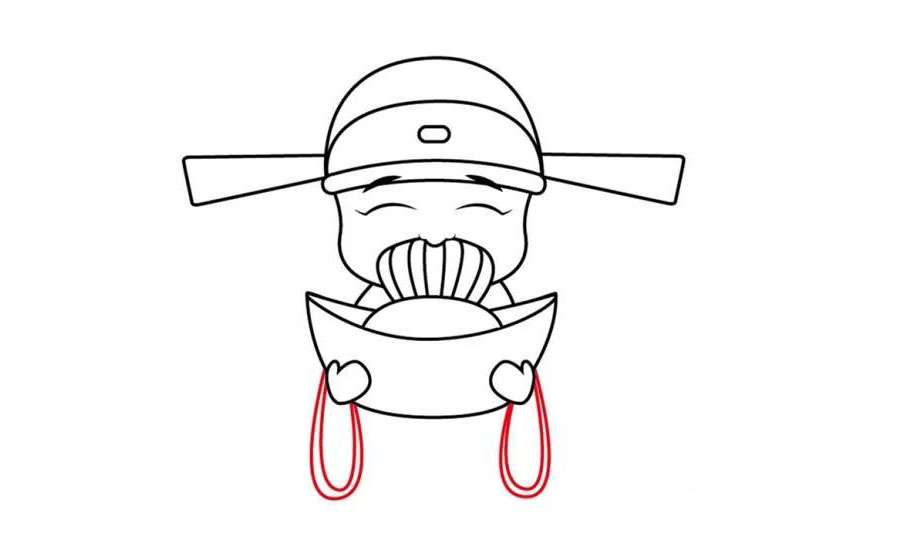 步骤12：财神的衣袖来也，像两只不规则的椭圆