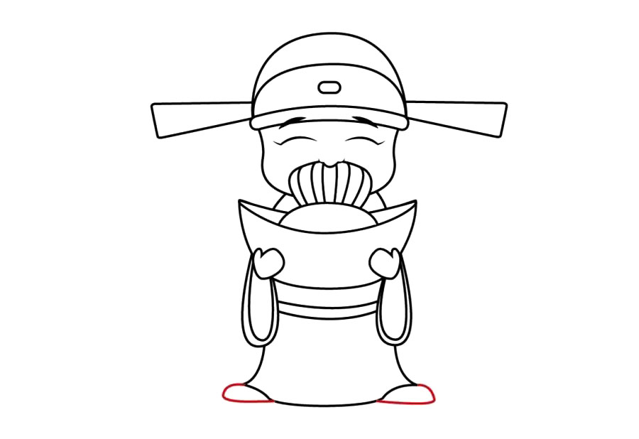 步骤15：将财神爷圆圆的鞋子画上就大功告成啦!