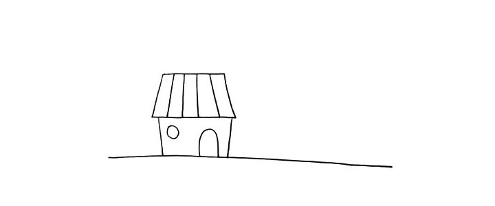 步骤5：用小圆圈画出它的窗户.再勾勒出它的门。