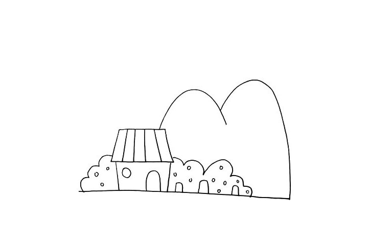 步骤9：用二条向下的曲线画出远处的高山。