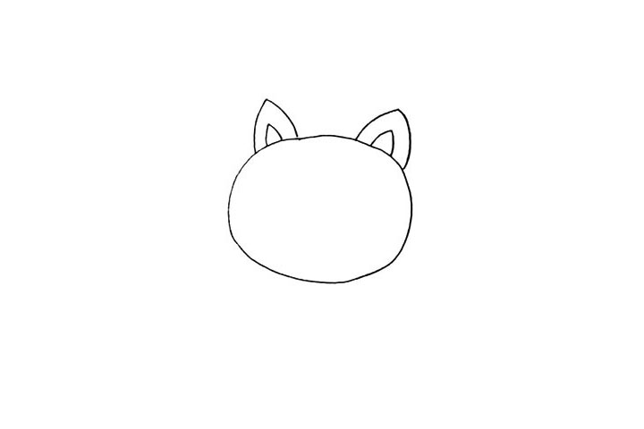 步骤2：在头部的上方画出两只尖尖的耳朵。