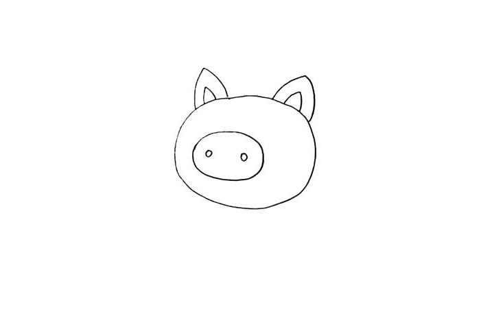 步骤3：然后在头部里面画出它的鼻子和鼻孔。