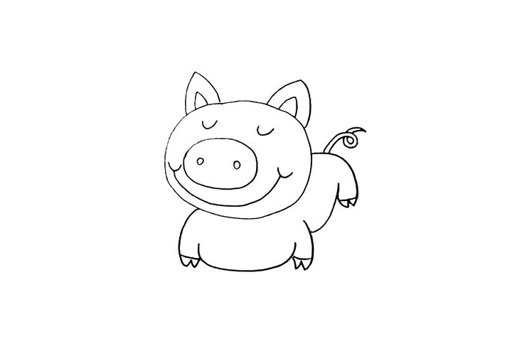 步骤8：在圆圆的屁股上画出它卷卷的尾巴。