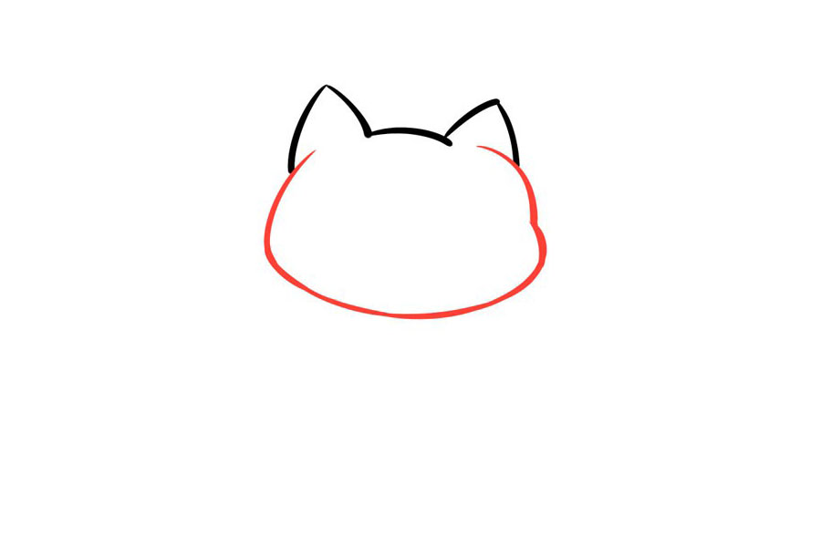 步骤2：然后画招财猫的脸部轮廓。