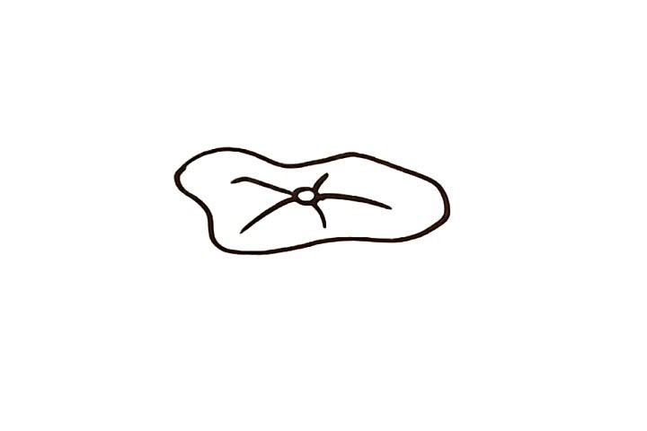 步骤2：在荷叶的中心画一个小圆.再画一条线。