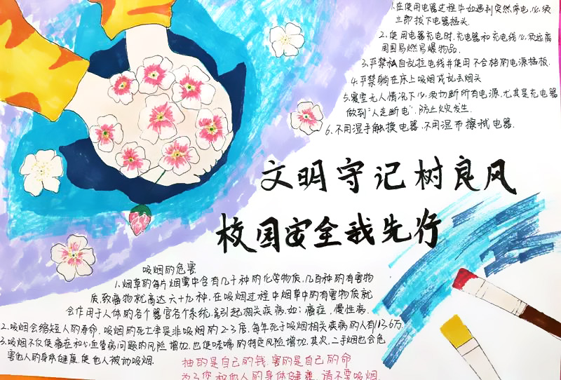 “文明守纪树良风，校园安全我先行”主题手抄报-图3