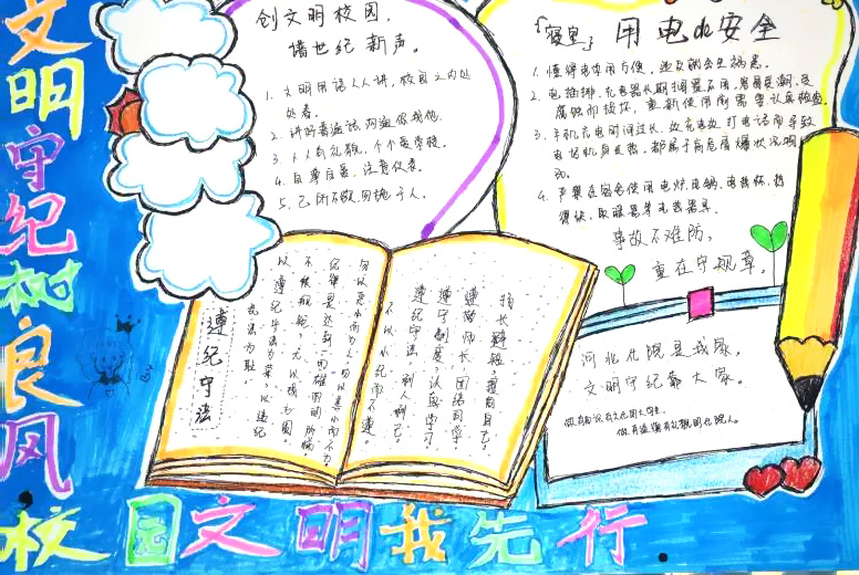 “文明守纪树良风，校园安全我先行”主题手抄报-图4