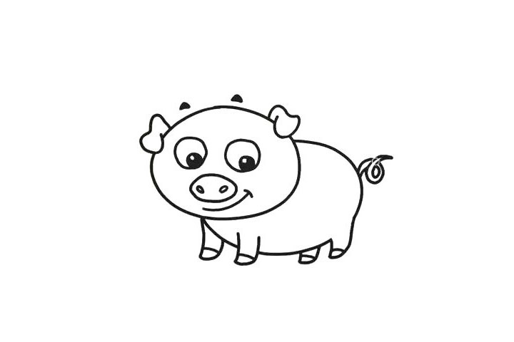 步骤4：椭圆形的大眼睛，里面画上眼珠和反光部分，眼珠涂成黑色。