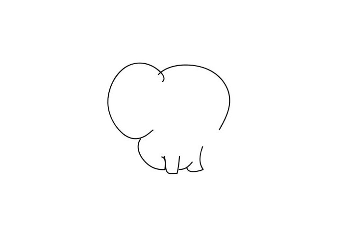 步骤2：画坐在地上的小屁股，注意弧度的变化。两只腿之间画上小肚子。