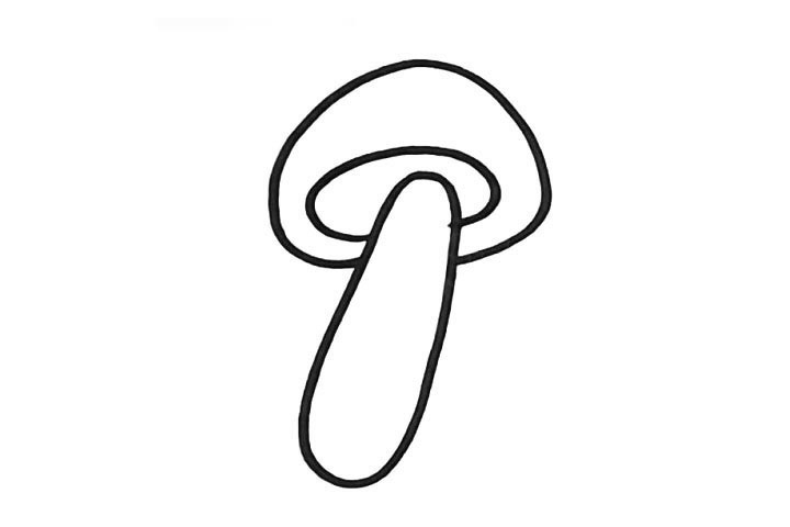 步骤3：接着在蘑菇伞的里面画上一个小椭圆。