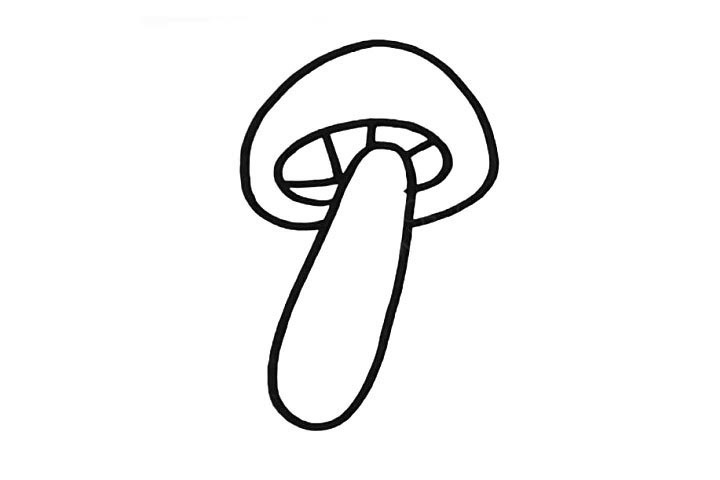 步骤4：小椭圆的里面画一些线条.连接蘑菇柄。