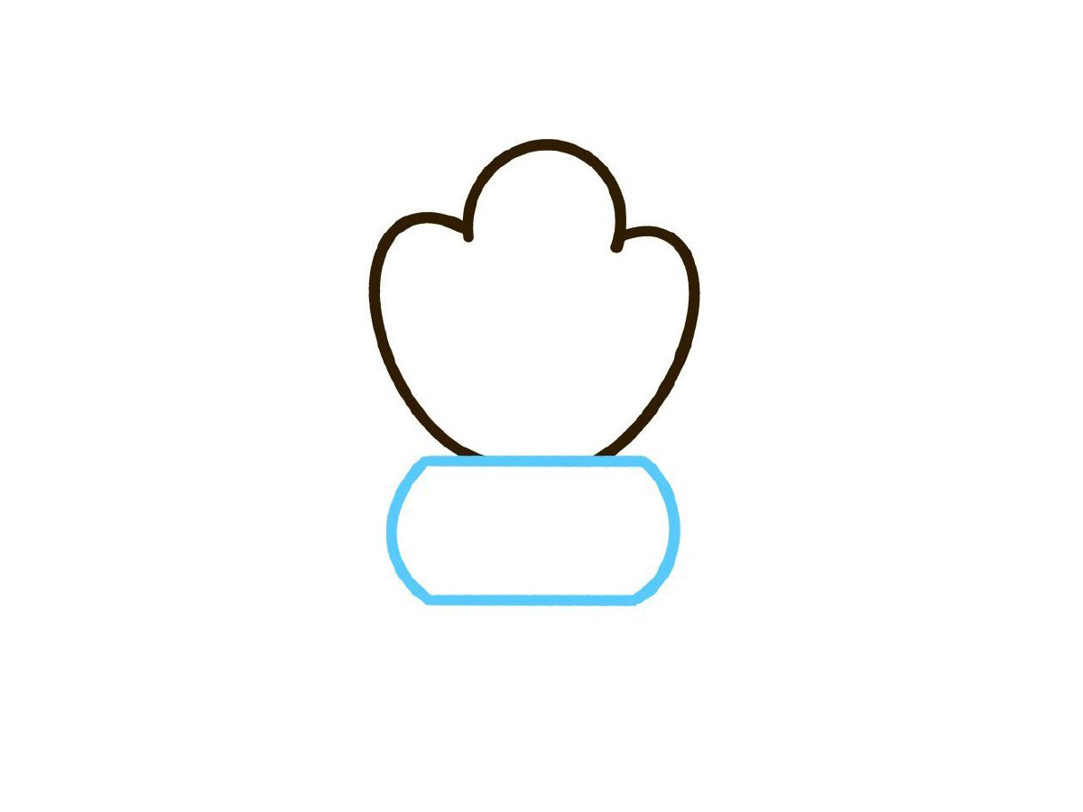 步骤2：一个小括号加两横就是花盆了。