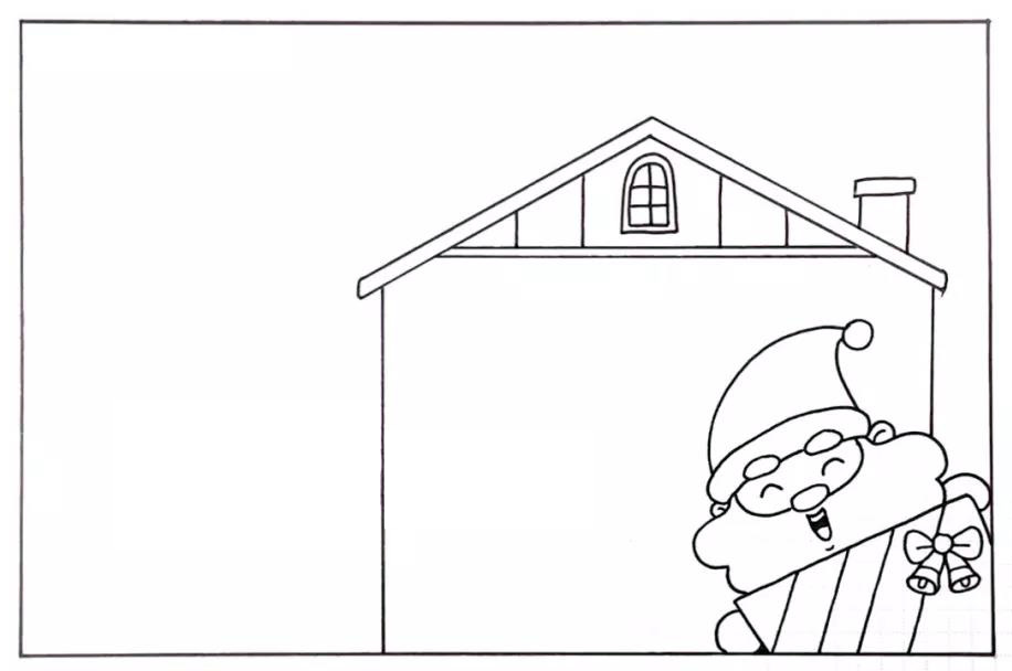 步骤3：给房子画上窗户和烟囱。