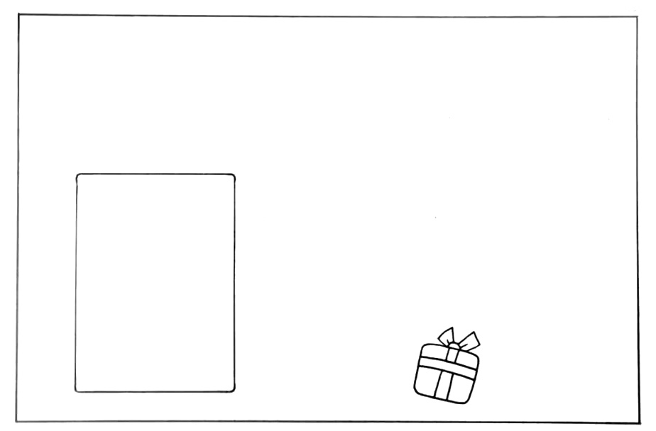 步骤1：首先在左下方画出一个长方形，右下方画出一个圣诞礼物。