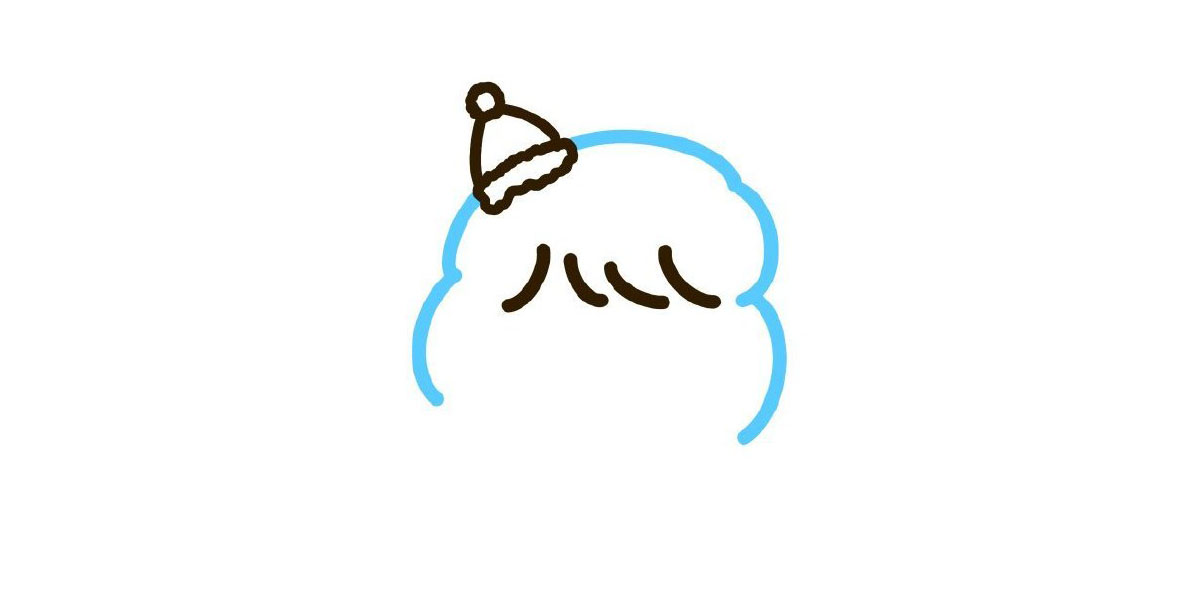 步骤2：画头发上半部分，波浪线画起来。